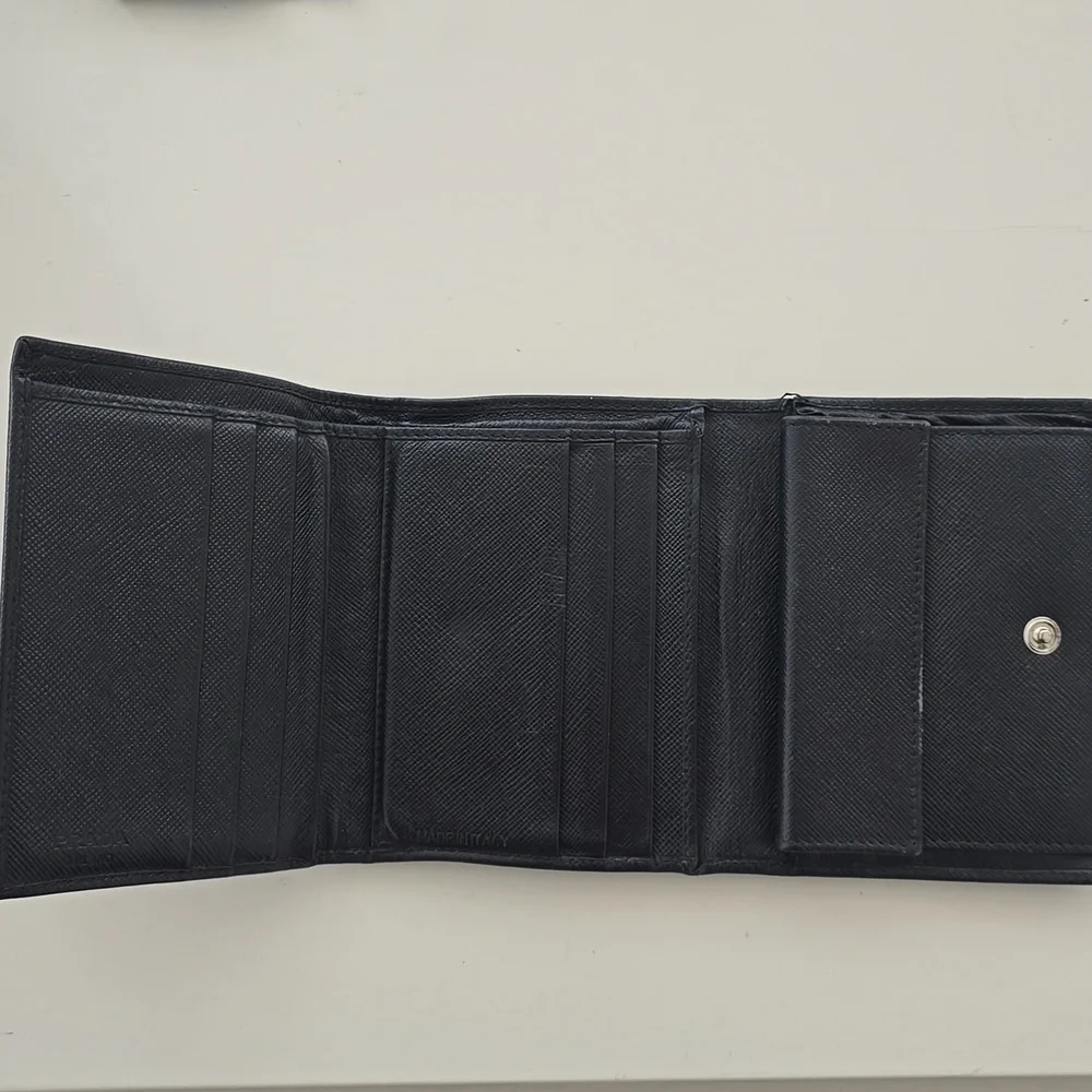 Prada Black Saffiano Leather Trifold Compact Wallet Men